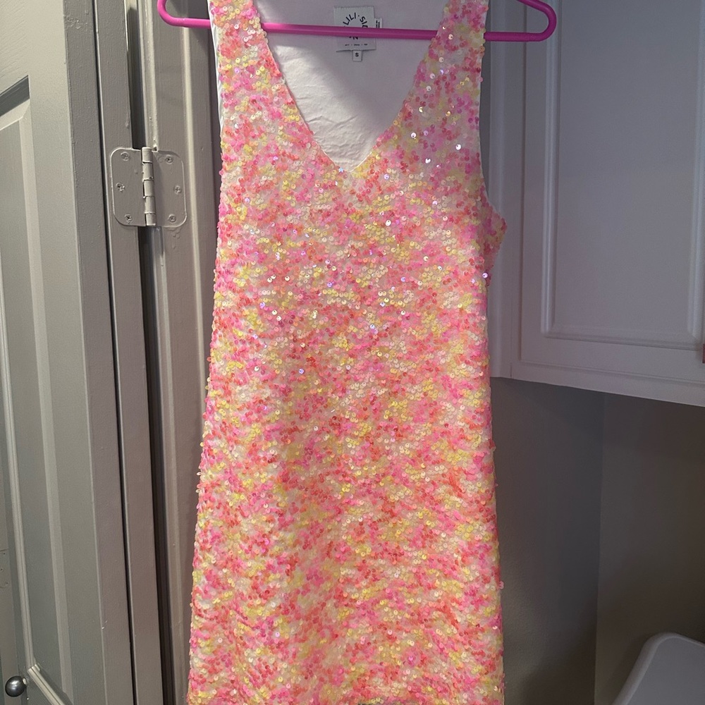 Sequin Sleeveless Dress in Pink and Yellow